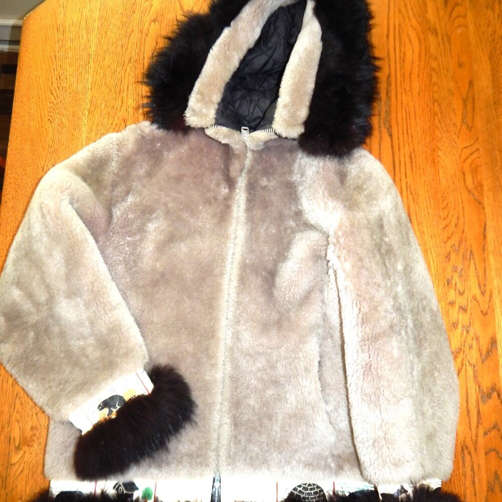 Vintage Embroidered Leather Trim Parka: Alaskan Inuit Faux Fur Hood